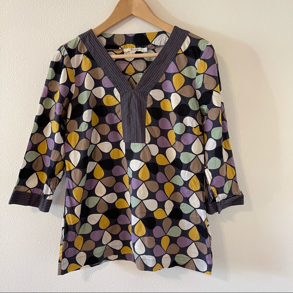Boden Split Neck Geometric Tear Drop Purple 3/4 Sleeve Pullover Blouse-6
